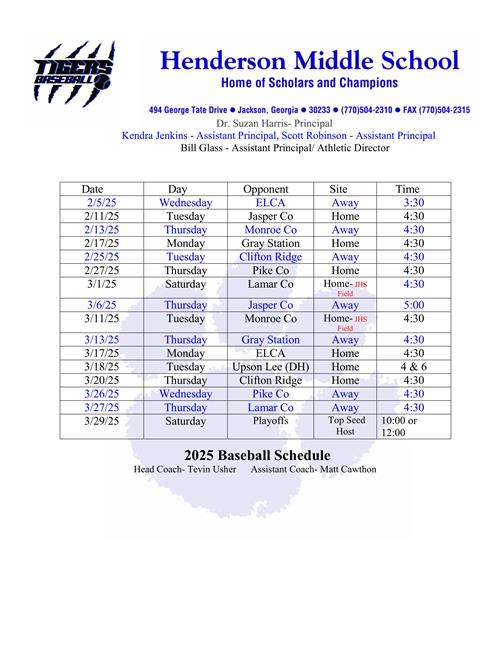 Baseball Schedule